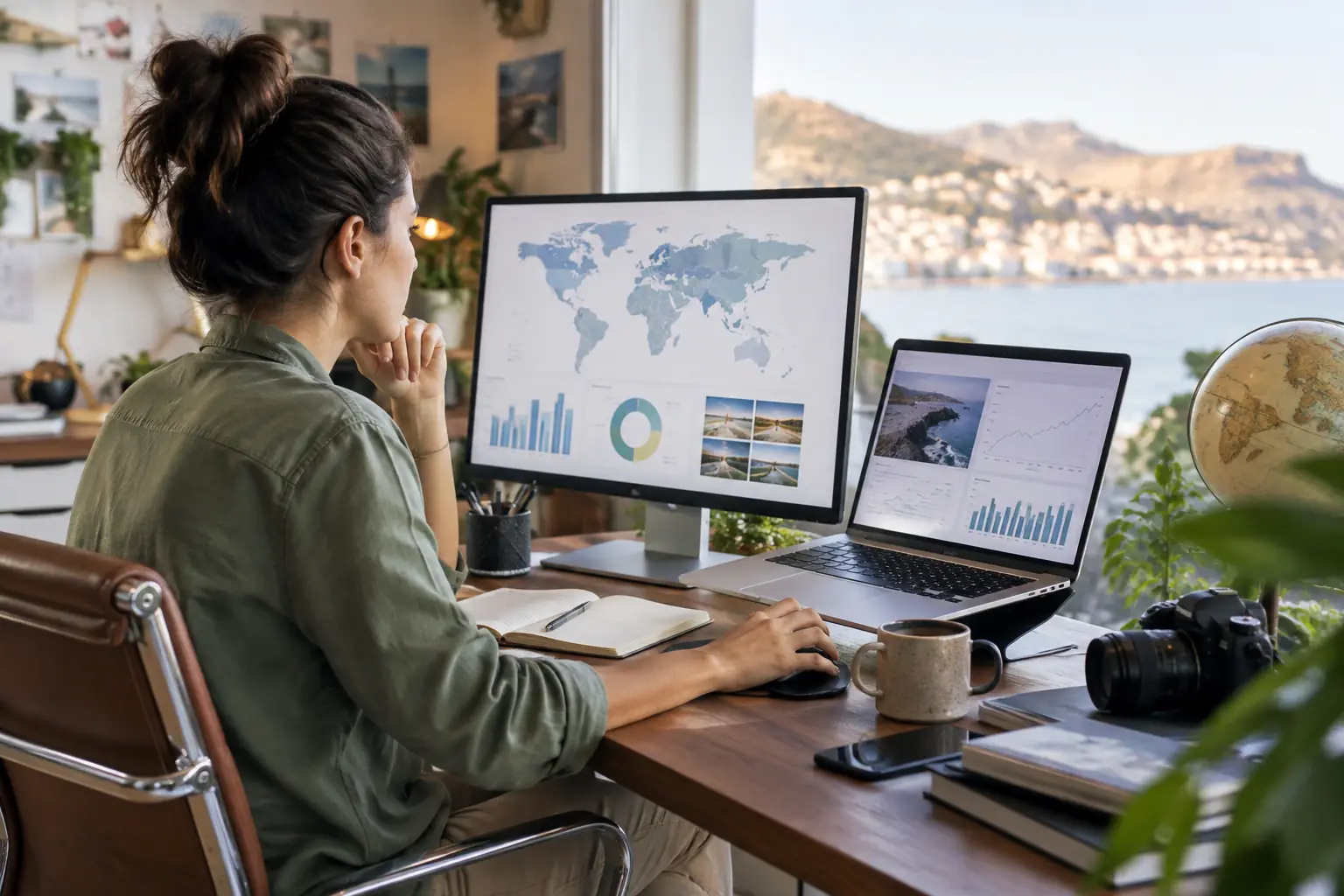 Analyste &eacute;tudiant les donn&eacute;es d&rsquo;activit&eacute; d&rsquo;un voyage