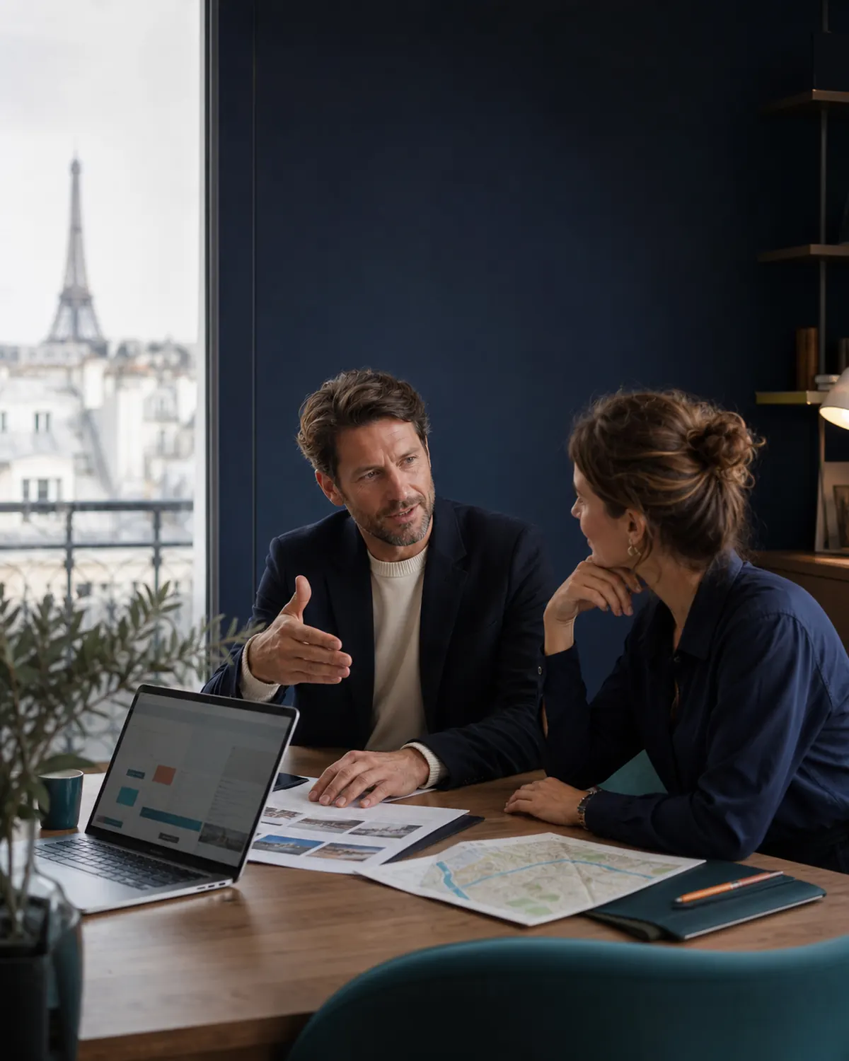 Deux professionnels du tourisme échangeant autour d’un projet digital et d’un itinéraire
