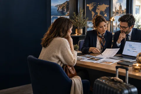 Conseillère et équipe finance examinant un dossier de voyage modifié