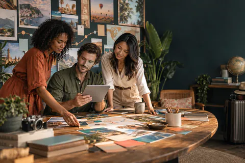 Équipe voyage organisant le parcours client et la fidélisation dans un CRM