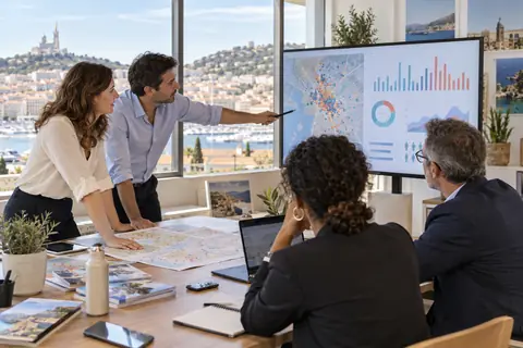 Équipe de destination analysant la répartition des visiteurs