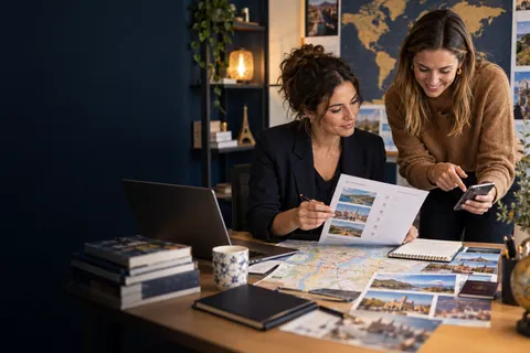 Conseillères préparant itinéraire, informations pratiques et messages avant un voyage