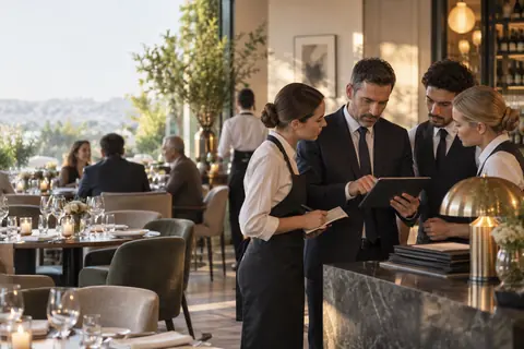 Équipe de restaurant synchronisant réservations, tables et paiements