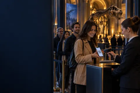 Contrôle d’un billet numérique à l’entrée d’un musée