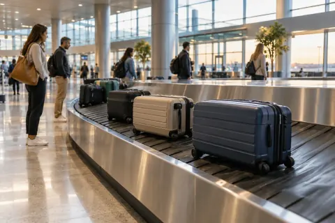 Zone de livraison des bagages dans un aéroport, visuel généré par IA