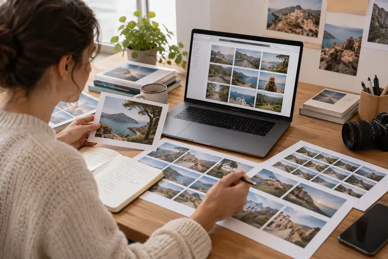 Inventaire éditorial d’images touristiques fictives, visuel généré par IA