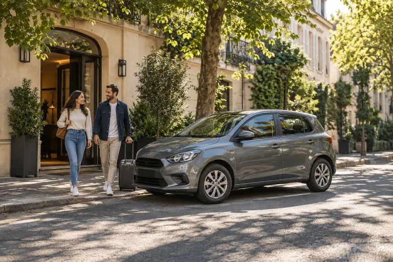 Visuel généré par IA · Scène illustrative Voiture stationnée dans une rue, visuel généré par IA