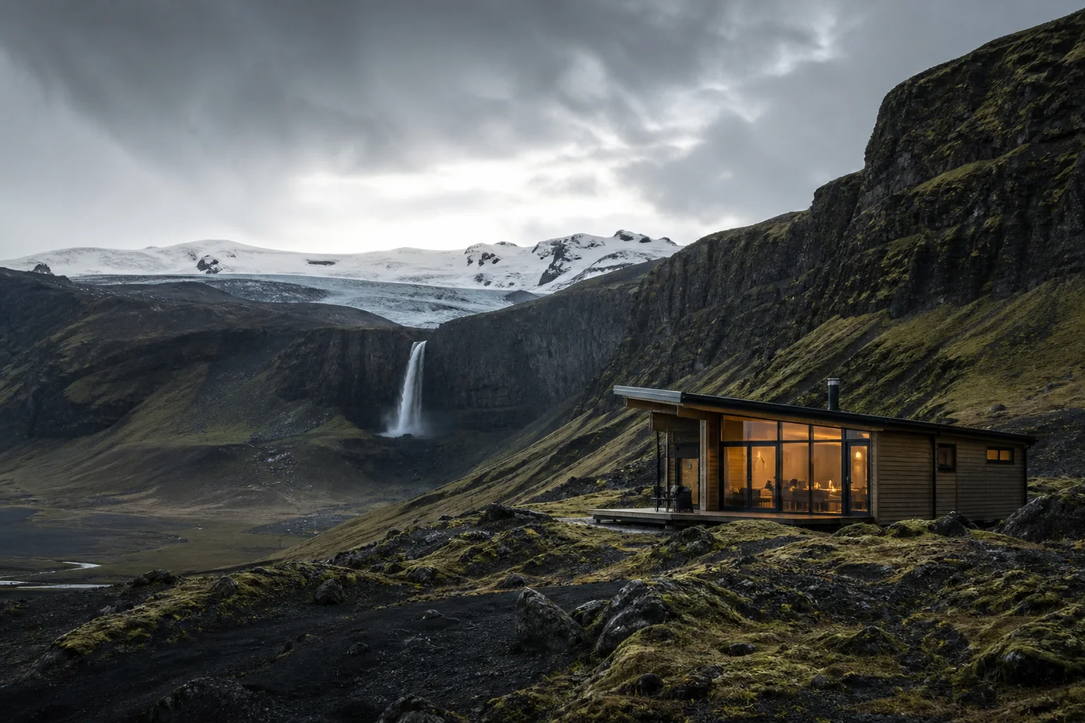 Lodge islandais utilisé dans une bannière promotionnelle fictive