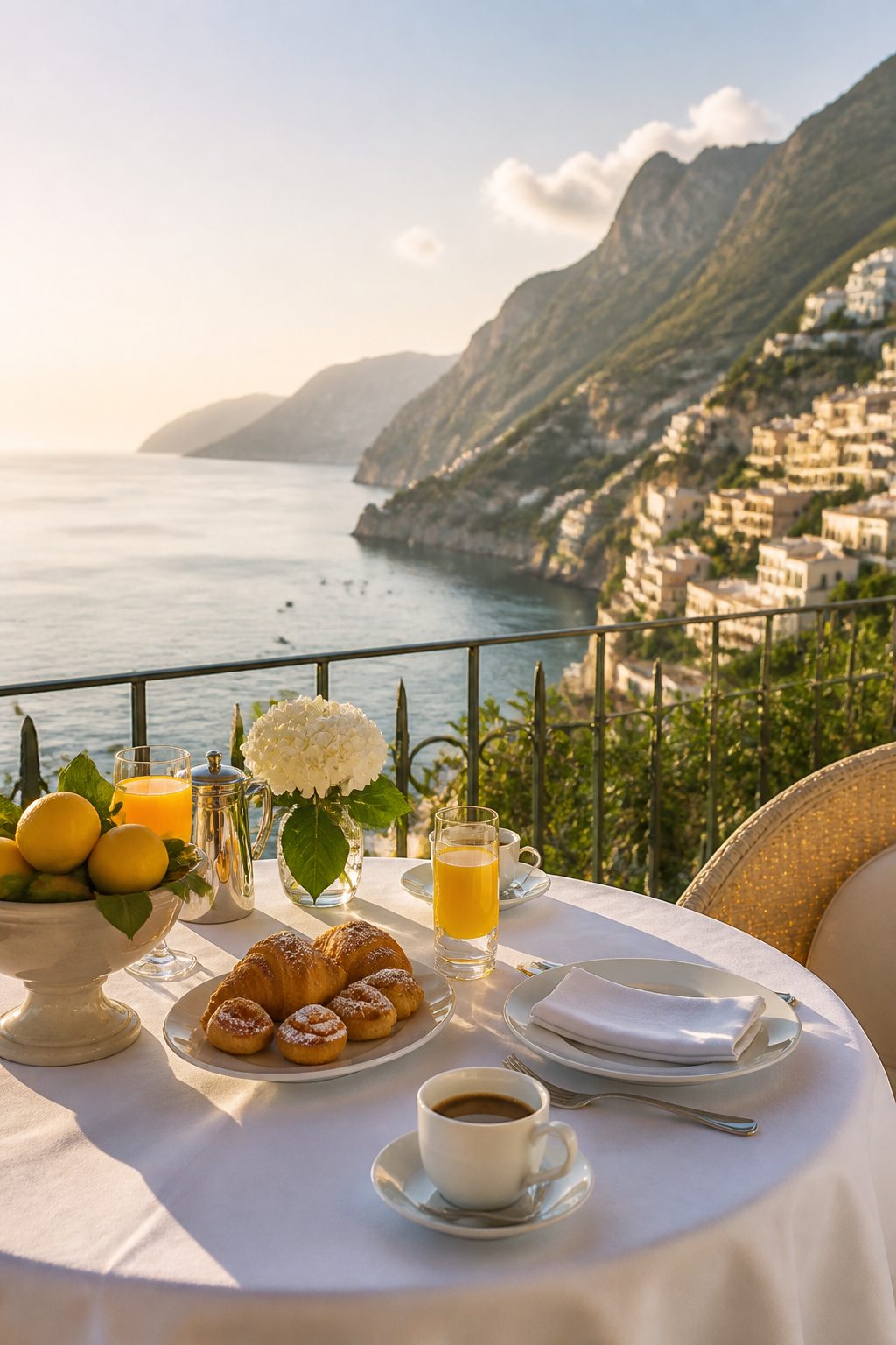 Terrasse de petit-déjeuner sur la côte amalfitaine