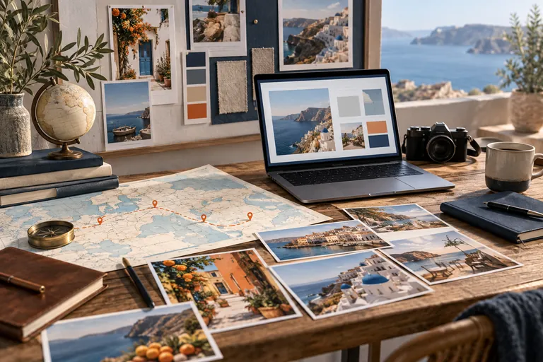 Studio de création transformant des données de voyage en contenus visuels