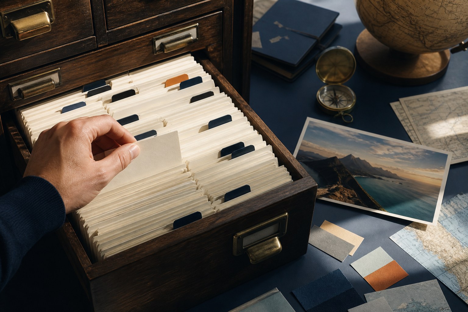 Système de fiches reliant le vocabulaire du voyage, les données et la publication