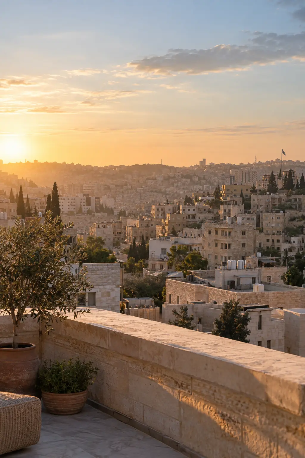 Toits de pierre d’Amman baignés par la lumière dorée du matin